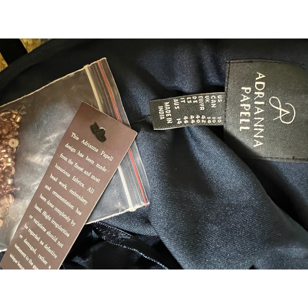 Adrianna Papell Navy Blue Sequin Beaded Art Deco Sheath Cocktail Dress NEW 10 - Picture 13 of 16